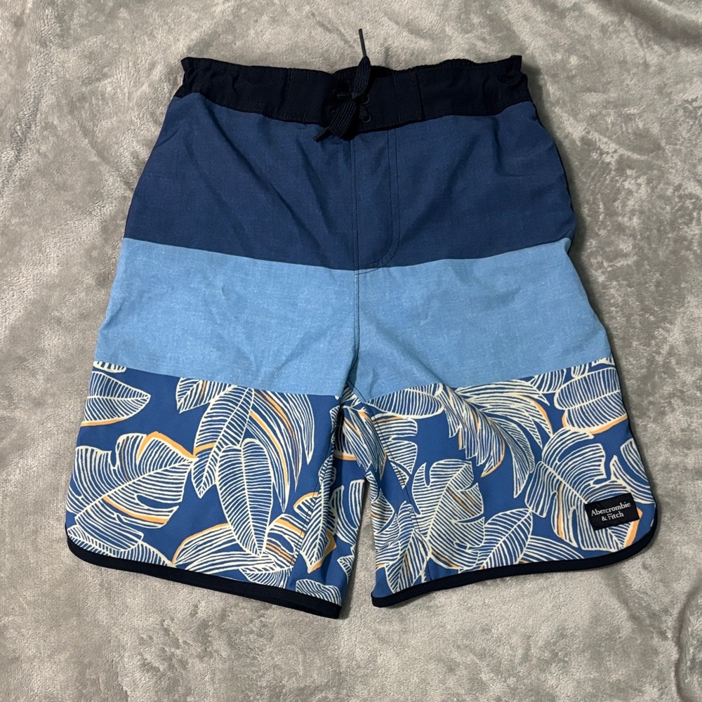 Abercrombie & Fitch Kids Blue Leaf Print Swim Shorts